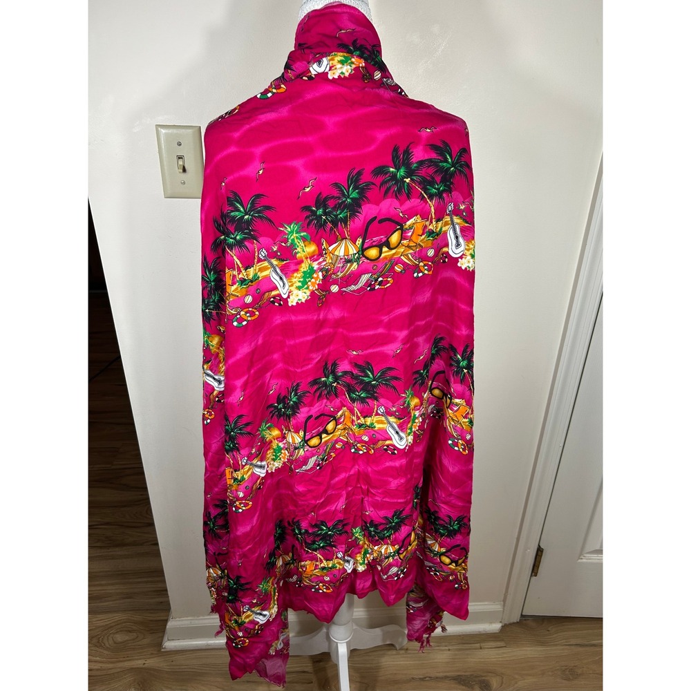 Niraya Sarong‎ Wrap Women OS Pink Fringe Cover Up Tropical Island Resort Funky